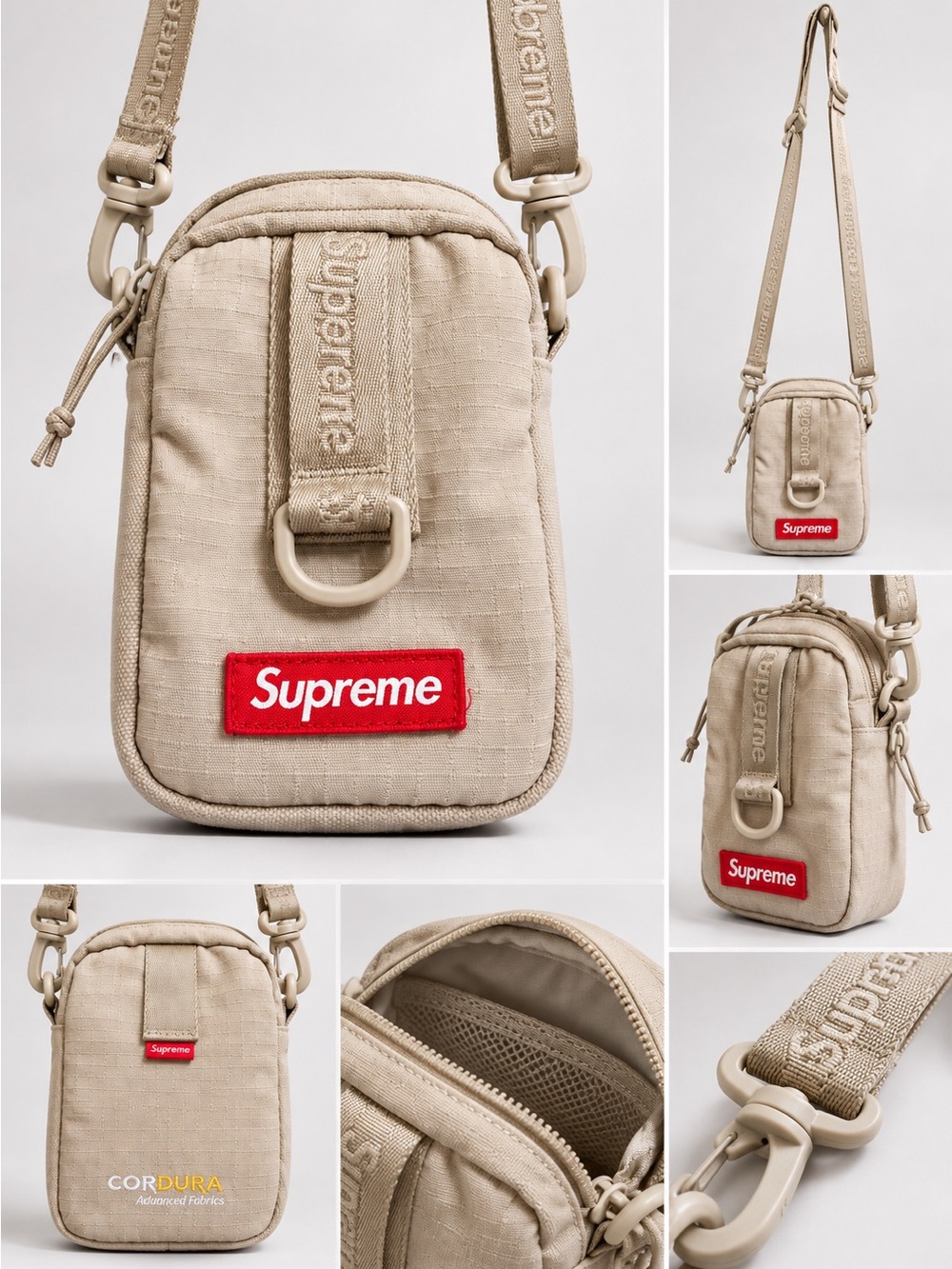 Supreme Beige Cordura Mini Crossbody with Red Logo Patch